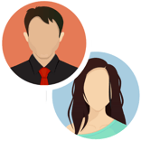 An illustration of a man and a women who are parents. Female has long brown hair, male short black hair.
