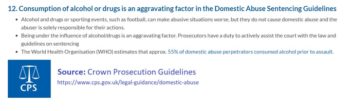 Number 12. CPS stats about domestic violence and aggravating factors such as alcohol